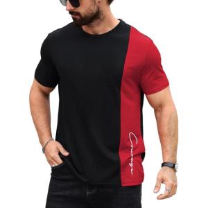 imageSOLY HUX Mens Color Graphic Letter Print Short Sleeve T Shirt Casual Summer Tee TopsBlack and Red Printed