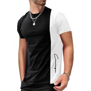 imageSOLY HUX Mens Color Graphic Letter Print Short Sleeve T Shirt Casual Summer Tee TopsBlack and White Printed
