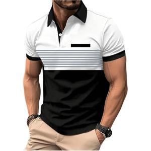 imageSOLY HUX Mens Golf Shirts Short Sleeve Striped Collared T Shirt Casual Work ShirtsBlack Striped