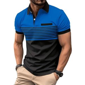 imageSOLY HUX Mens Golf Shirts Short Sleeve Striped Collared T Shirt Casual Work ShirtsBlack and Blue