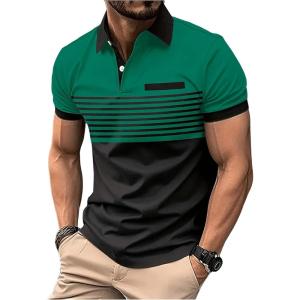 imageSOLY HUX Mens Golf Shirts Short Sleeve Striped Collared T Shirt Casual Work ShirtsBlack and Green