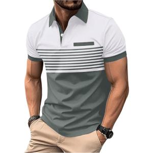 imageSOLY HUX Mens Golf Shirts Short Sleeve Striped Collared T Shirt Casual Work ShirtsGrey Green