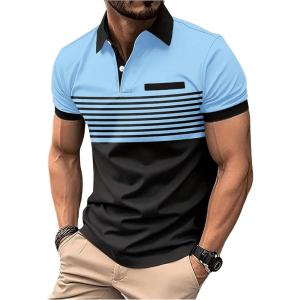 imageSOLY HUX Mens Golf Shirts Short Sleeve Striped Collared T Shirt Casual Work ShirtsLight Blue