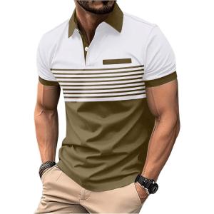 imageSOLY HUX Mens Golf Shirts Short Sleeve Striped Collared T Shirt Casual Work ShirtsMulti Brown