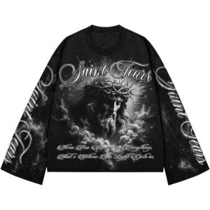 imageSOLY HUX Mens Goth Graphic Tees Grunge Jesus Long Sleeve Shirts Crew Neck Hip Hop Tops StreetwearBlack Jesus