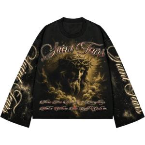 imageSOLY HUX Mens Goth Graphic Tees Grunge Jesus Long Sleeve Shirts Crew Neck Hip Hop Tops StreetwearBlack Khaki Graphic