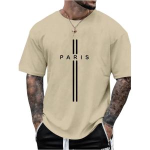 imageSOLY HUX Mens Graphic Short Sleeve Tees Letter Print Drop Shoulder T Shirts Summer Tee TopKhaki Letter