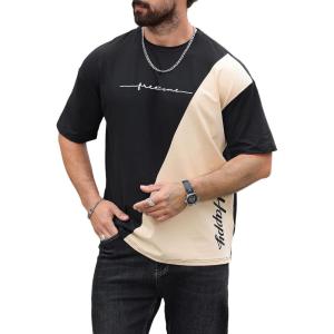 imageSOLY HUX Mens Graphic Tee Tops Vintage Letter Print Short Sleeve Crewneck Casual Summer T ShirtsBlack and Beige