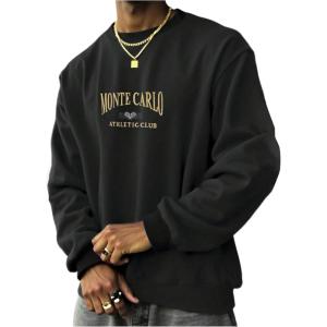 imageSOLY HUX Mens Letter Graphic Sweatshirt Crewneck Drop Shoulder Long Sleeve Casual Pullover TopsBlack Letter