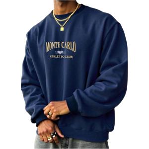 imageSOLY HUX Mens Letter Graphic Sweatshirt Crewneck Drop Shoulder Long Sleeve Casual Pullover TopsDark Blue Letter
