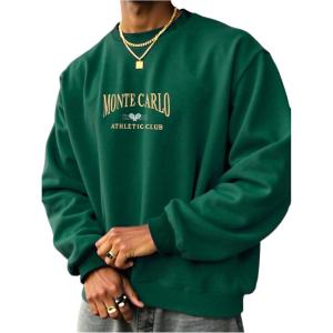 imageSOLY HUX Mens Letter Graphic Sweatshirt Crewneck Drop Shoulder Long Sleeve Casual Pullover TopsDark Green Letter