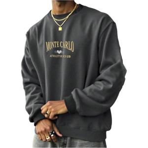 imageSOLY HUX Mens Letter Graphic Sweatshirt Crewneck Drop Shoulder Long Sleeve Casual Pullover TopsGrey Letter
