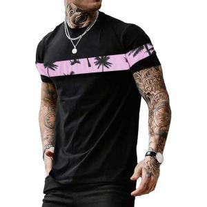 imageSOLY HUX Mens Letter Graphic Tees T Shirts Round Neck Short Sleeve Summer TopsBlack Tropical