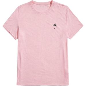 imageSOLY HUX Mens Letter Graphic Tees T Shirts Round Neck Short Sleeve Summer TopsLight Pink Tropical