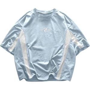 imageSOLY HUX Mens Short Sleeve T Shirts Streetwear Color Block Graphic Tees Unisex Casual Summer TopsLight Blue Graphic
