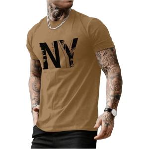 imageSOLY HUX Mens Summer Tops Letter Graphic Tees Crew Neck Short Sleeve Casual T ShirtsKhaki Letter