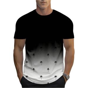 imageSOLY HUX Mens T Shirt Graphic Ombre Shirt Top Crew Neck Short Sleeve Tropical Print Casual TeesBlack and White