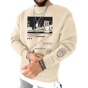 imageSOLY HUX Sweatshirts for Men Letter Graphic Crew Neck Long Sleeve Drop Shoulder Pullover TopApricot Graphic