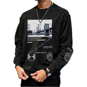 imageSOLY HUX Sweatshirts for Men Letter Graphic Crew Neck Long Sleeve Drop Shoulder Pullover TopBlack Letter Graphic