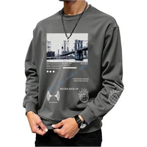 imageSOLY HUX Sweatshirts for Men Letter Graphic Crew Neck Long Sleeve Drop Shoulder Pullover TopGrey Letter Graphic
