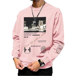 imageSOLY HUX Sweatshirts for Men Letter Graphic Crew Neck Long Sleeve Drop Shoulder Pullover TopPink Letter Graphic