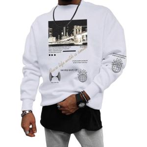 imageSOLY HUX Sweatshirts for Men Letter Graphic Crew Neck Long Sleeve Drop Shoulder Pullover TopWhite Letter