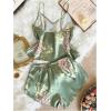imageSOLY HUX Womens 2 Piece Satin Pajama Sets Floral V Neck Sleeveless Top and Shorts LoungewearGreen Floral
