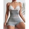 imageSOLY HUX Womens Lace Pajama Set Bow Cami Tops and Split Shorts Sleepwear LoungewearPlain Grey