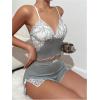 imageSOLY HUX Womens Lace Pajama Set Bow Cami Tops and Split Shorts Sleepwear LoungewearPlain Grey