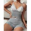 imageSOLY HUX Womens Lace Pajama Set Bow Cami Tops and Split Shorts Sleepwear LoungewearPlain Grey