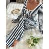 imageSOLY HUX Womens Striped Pajama Set Lace Trim Long Sleeve T Shirt Tops and Pants Loungewear SleepwearMulticolor Striped