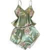 imageSOLY HUX Womens 2 Piece Satin Pajama Sets Floral V Neck Sleeveless Top and Shorts LoungewearGreen Floral