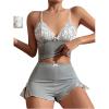 imageSOLY HUX Womens Lace Pajama Set Bow Cami Tops and Split Shorts Sleepwear LoungewearPlain Grey