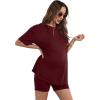 imageSOLY HUX Womens Maternity Sets 2 Piece Pajamas Outfits Short Sleeve Top and Adjustable Elastic Waist ShortsSolid Burgundy