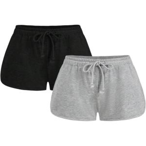 imageSOLY HUX Womens Summer Wide Leg Sweat Shorts Drawstring Elastic Waist Loose Track Shorts 2 PacksBlack and Grey
