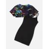 imageSOLY HUX Girls 2 Piece Outfits Short Sleeve Crop Top and Cartoon Print Cami Dress SetBlack