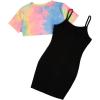 imageSOLY HUX Girls 2 Piece Outfits Short Sleeve Crop Top and Cartoon Print Cami Dress SetBlack Printed