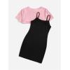 imageSOLY HUX Girls 2 Piece Outfits Short Sleeve Crop Top and Cartoon Print Cami Dress SetPink and Black Bear