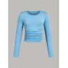imageSOLY HUX Girls 3 Piece T Shirt Crew Neck Long Sleeve Ruched Crop Tops Slim Fit Solid Basic TeePurple Blue and Pink