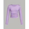 imageSOLY HUX Girls 3 Piece T Shirt Crew Neck Long Sleeve Ruched Crop Tops Slim Fit Solid Basic TeePurple Blue and Pink