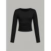 imageSOLY HUX Girls 3 Piece T Shirt Crew Neck Long Sleeve Ruched Crop Tops Slim Fit Solid Basic TeeWhite Black and Blue