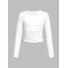 imageSOLY HUX Girls 3 Piece T Shirt Crew Neck Long Sleeve Ruched Crop Tops Slim Fit Solid Basic TeeWhite Black and Blue