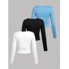 imageSOLY HUX Girls 3 Piece T Shirt Crew Neck Long Sleeve Ruched Crop Tops Slim Fit Solid Basic TeeWhite Black and Blue