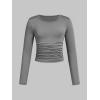 imageSOLY HUX Girls 3 Piece T Shirt Crew Neck Long Sleeve Ruched Crop Tops Slim Fit Solid Basic TeeWhite Black and Grey