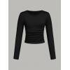 imageSOLY HUX Girls 3 Piece T Shirt Crew Neck Long Sleeve Ruched Crop Tops Slim Fit Solid Basic TeeWhite Black and Grey