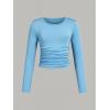 imageSOLY HUX Girls 3 Piece T Shirt Crew Neck Long Sleeve Ruched Crop Tops Slim Fit Solid Basic TeeWhite Blue and Pink