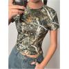 imageSOLY HUX Girls Camo T Shirt Crew Neck Short Sleeve Tee Y2k Vintage Leaf Print Going Out Crop TopsArmy Green Camo