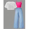 imageSOLY HUX Girls Graphic 3 Piece Outfits Sheer Crop Tee and Cami Top with Jeans Pants SetWhite Hot Pink