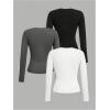 imageSOLY HUX Girls Long Sleeve TShirts 3 Packs Basic Tops Crew Neck Fitted Tees Fall ClothesDark Grey Black White
