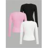 imageSOLY HUX Girls Long Sleeve TShirts 3 Packs Basic Tops Crew Neck Fitted Tees Fall ClothesPink Black White